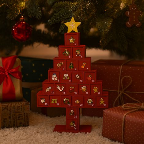Albero rosso calendario dell'Avvento h 29 cm decorazione natalizia (1/4)