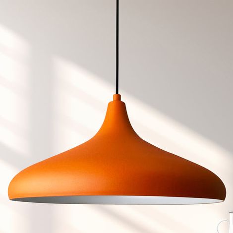 Champion Industrielle Pendelleuchte aus Orange handbemaltem Metall – Vintage Kronleuchter E27 Ø35 cm für Wohnzimmer, Schlafzimmer oder Esszimmer (1/4)