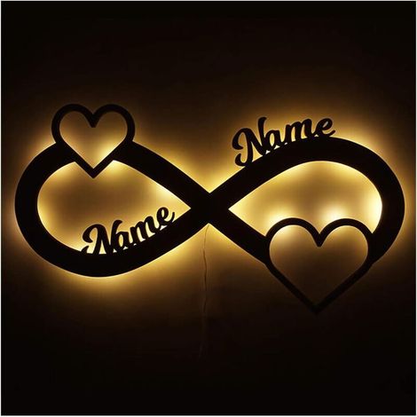 (30 cm x 10 cm x 4,5 cm) Infinity LED-Wanddekoration mit Herzen – Romantisches Geschenk für Paare (personalisierbar)