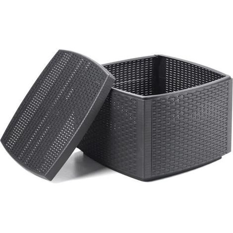 Progarden – Table de jardin coffre effet rotin 53x53x40 cm – Idéale pour rangement extérieur – Parfaite pour apéritifs entre amis