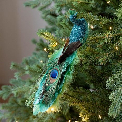 Plume De Paon - Topper Pour Arbre De Noël Avec Pince - Décoration Festive À Paillettes - 1 Pièce (1/5)