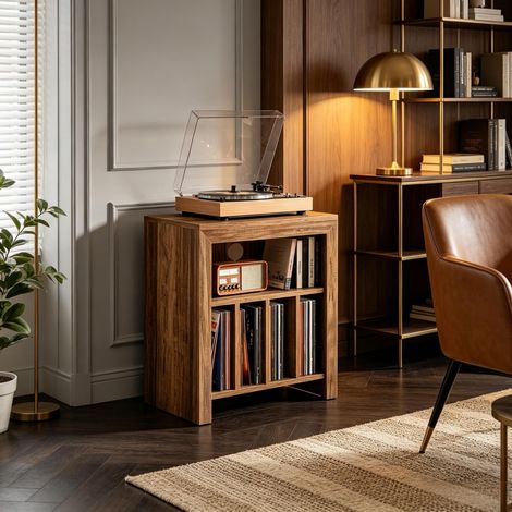 Support pour platine vinyle, table de chevet, buffet polyvalent avec étagères ouvertes et séparateurs, commode, table d'appoint, étagère de rangement (uniquement avec le support pour platine vinyle) (1/5)