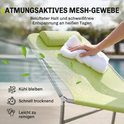 Transat pliable réglable chaise longue de jardin avec coussin de tête chaise de camping 120kg Vert (1/5)