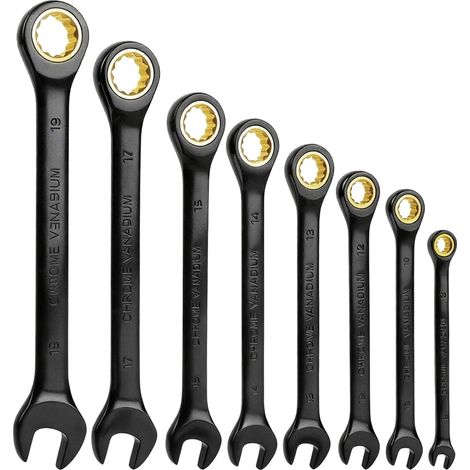(8pcs) Jeu de Clé Plate à Cliquet, 8-19 mm Clés à Cliquet Métrique, 72 dents, clé plate à cliquet, pour la Réparation Automobile (1/5)