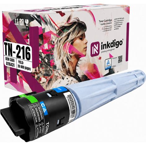 Toner Inkdigo TN216C compatibile con Minolta Bizhub C220, certificato TÜV. (1/5)