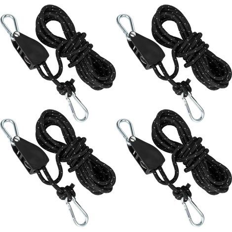 Lot de 4 Tendeurs à Cliquet avec Cordes 5 m, Charge Max 150 kg, Haubans avec Frein de Corde, pour Camping et Auvent, Serrage Ferme (1/3)