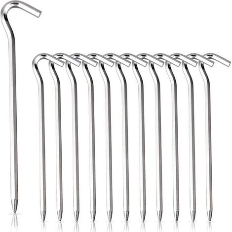 12 picchetti appuntiti per tenda, picchetti appuntiti per erba, accessori da campeggio per tende da sole e decorazioni per esterni, picchetti da campeggio 6 mm × 180 mm argento (1/5)