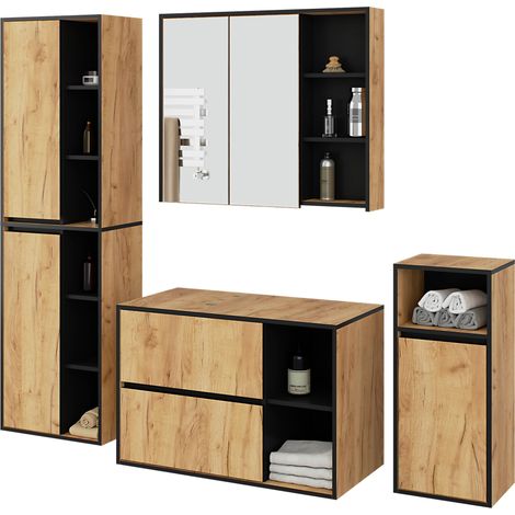 Set di mobili da bagno sospesi VAMI in Rovere Craft con interno Nero con fori per lavabo da appoggio (1/5)