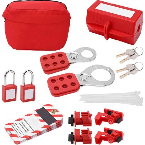 Kit de verrouillage sécurité LOTO industriel – 12 cadenas + loquets + étiquettes + sac de rangement pour disjoncteurs et produits chimiques (1/5)