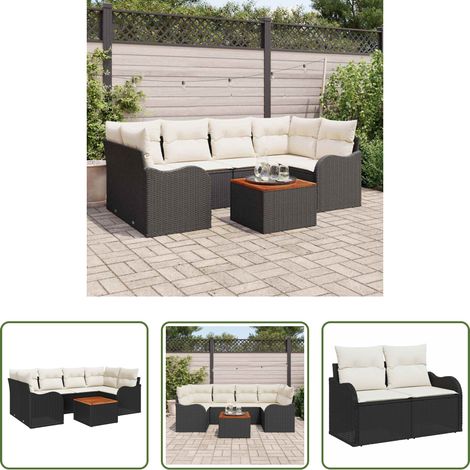 vidaXL Canapé en poly rattan - Ensemble de canapé de jardin 7 pcs Noir et Crème polyrotin (1/5)