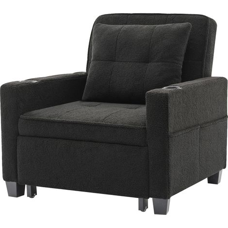 Sofá cama individual extensible 3 en 1 negro con portavasos y puerto USB HOMVRA (1/5)