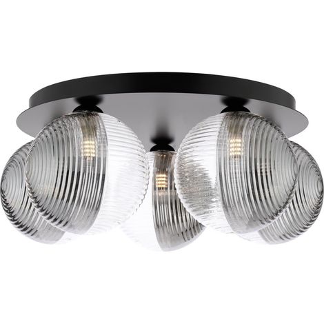 Dar Foley Plafonnier Foley 5 lumières noir mat avec verre nervuré fumé/transparent (1/2)