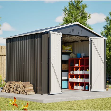 Abri de jardin en métal noir 240,4 x 192,3 x 191 cm avec porte coulissante (1/5)