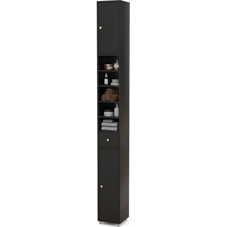 Goplus – Colonne WC 2 portes 1 tiroir 5 étagères réglables – Anti-basculement – Dimensions 20x20x180cm – Meuble pour petits espaces (1/5)