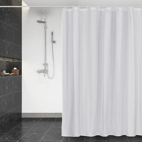 1 Rideau De Douche 180x200cm Polyester Imperméable Séchage Rapide Blanc Avec 12 Crochets Pour Salle De Bain (1/5)