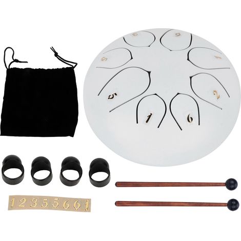 Tambour à langue 6 pouces 8 tons Handpan éthéré avec baguette Instrument de percussion Blanc (1/5)