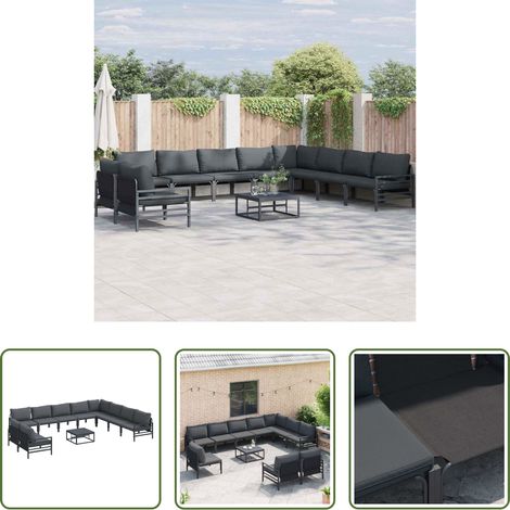 vidaXL Gartensofa Schwarz - Gartensofa-set mit Kissen 11 pcs Schwarz Stahl (1/5)