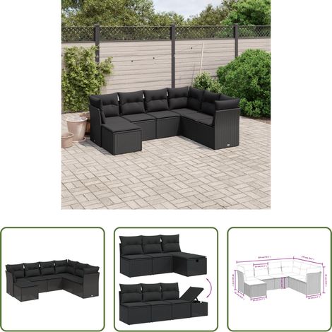 vidaXL Canapé extérieur - Salon de jardin 7 pcs avec coussins noir résine tressée (1/5)