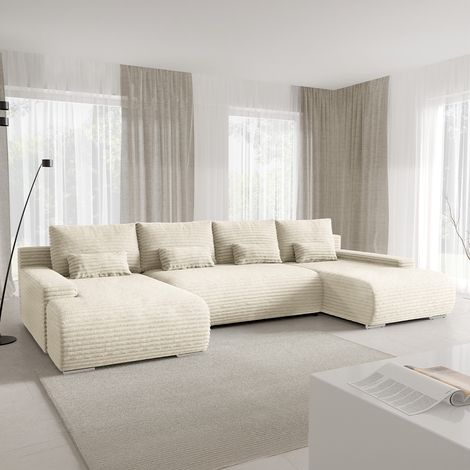 U-förmiges 4-Sitzer-Sofa, umwandelbar, mit Truhe Ivana Off-White