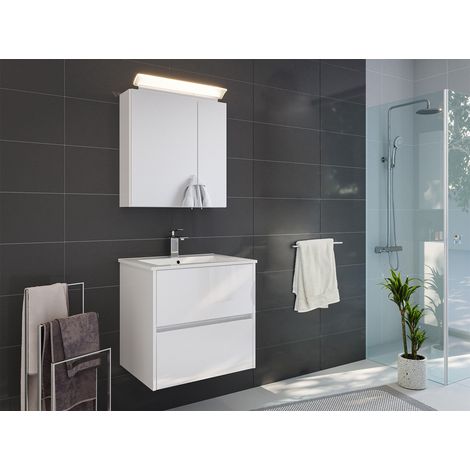 Badmöbelset Taifun 60cm 2tlg mit Spiegelschrank weiß Hgl