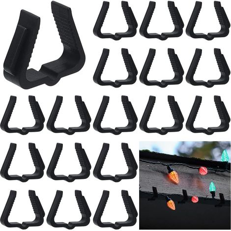 Lot de 80 petits crochets de lumières de Noël pour gouttières et bardeaux de 3,8 cm en plastique pour décoration extérieure de Noël, clôture, avant-toit (1/5)