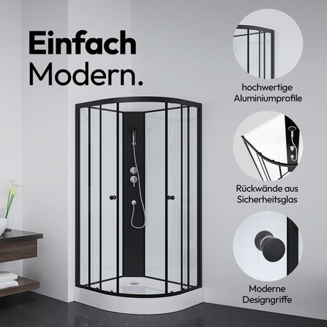Dusche Komplett MARWELL Komplettdusche Fertigdusche Factory 85 x 85 x 200 cm - Dusche im komplett Set inkl. Duschwanne und Armatur - Runddusche mit Fronteinstieg (1/5)