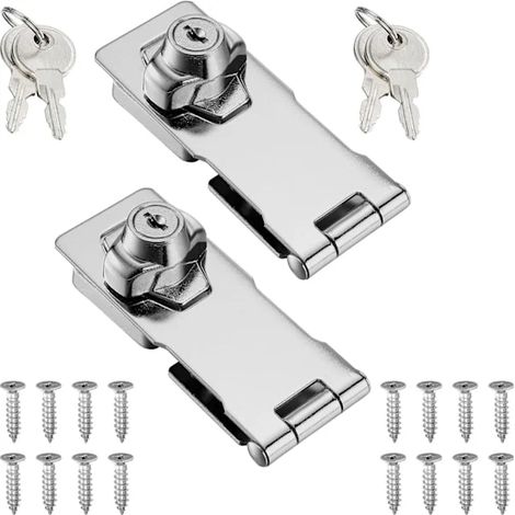 Filiyano-Lot de 2 moraillons verrouillables à clé, moraillon à bouton tournant de 10 cm, en acier inoxydable chromé avec clé - max. (1/4)