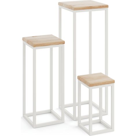 LAMO Manufaktur SET 30cm/50cm/70 cm Pflanzenständer Blumenständer Blumenhocker Gestell: Grauweiß 100% Echtholz Massiv Platte Farbe: Natur