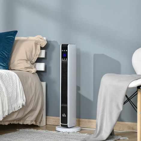 Stufa elettrica, termoventilatore, 2200W, torre riscaldante in ceramica con telecomando, timer 8 ore, oscillazione, ABS PA, bianco+nero, 21 x 21 x 73 cm (1/5)