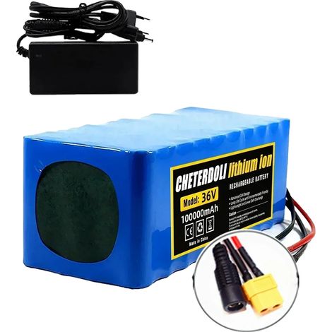 Batterie Lithium-ion, Haute Capacité 100Ah, Configuration 10S4P, DC-XT60, 36V-a (1/2)