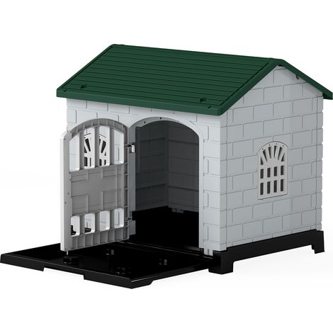 COSTWAY Heavy Duty Plastic Dog Shelter with Removable Floor Tray 75x57cm Green (1/5)