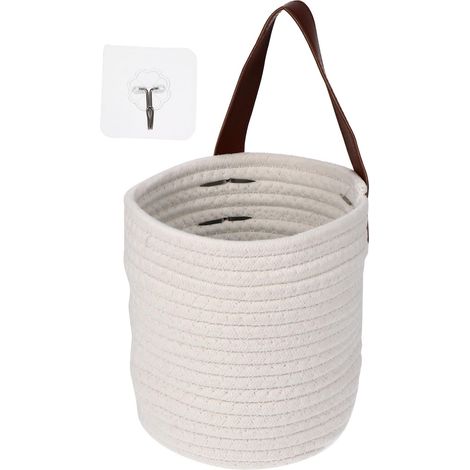Panier Mural Corde de Coton Tissé Main Panier de Rangement Polyvalent avec Poignée Corbeille Suspendue Décorative pour Salle de Bain (1/4)