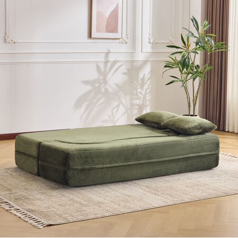 Canapé lit salon pliable mousse vert olive avec coussins HAVRYA (1/5)