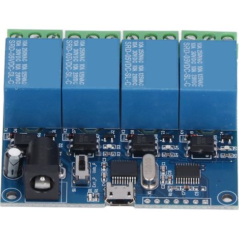 Module relais 4 voies avec indicateur LED, protection de transition, microcontrôleur 8 bits, interface USB, interrupteur longue durée (1/5)