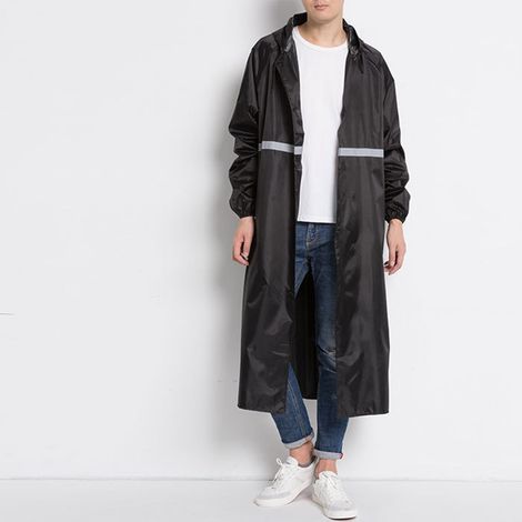 Imperméable long noir Taille L - Poncho pluie réutilisable épais à bandes réfléchissantes, veste imperméable élégante pour extérieur (1/5)