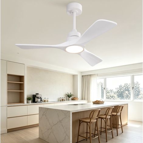 Ventilateur de plafond 42 pouces à 3 pales, moteur DC réversible, télécommande, LED 3CCT, métal blanc (1/5)