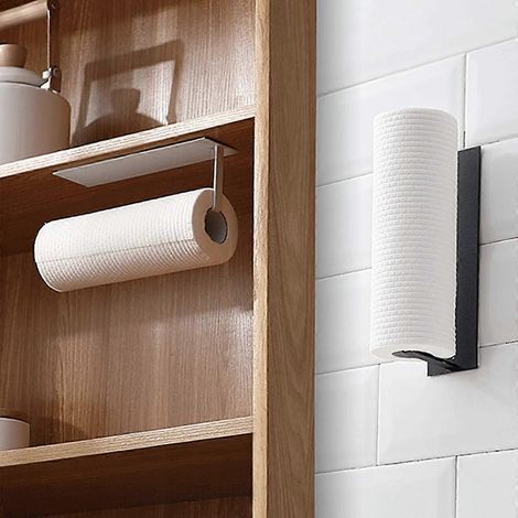 Zwei selbstklebende Papierhandtuchhalter, Wandmontage, Küchenrollenhalter für Küchenschrank oder Badezimmer, schwarz-weiß (1/5)