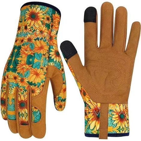 Outils de jardin, gants de travail de protection respirants, gants à motifs imprimés, jaune-marron (1/5)