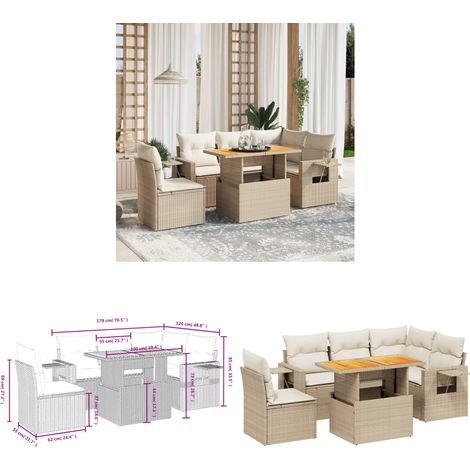 Salon de jardin avec coussins 6 pcs beige résine tressée - Ensemble Salon De Jardin - Mobilier Extérieur - Résine Tressée - Rotin Synthétique - Table Extensible - Home & Living (1/3)