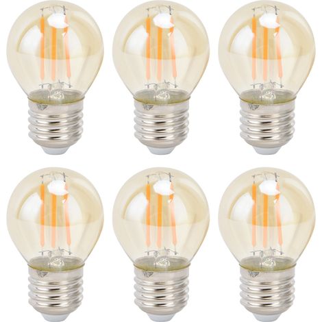 Lot de 6 ampoules LED vintage G45, 6W 220V, lumière chaude, culot E27 doré, pour décoration intérieure.