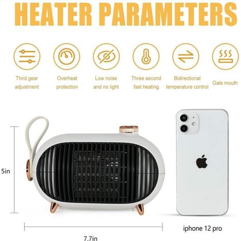 Chauffage d'espace – Mini chauffage portable pour la maison et le bureau – Petit radiateur économe en énergie avec protection contre la surchauffe – Chauffage rétro pour chambre, tente de camping (1/4)