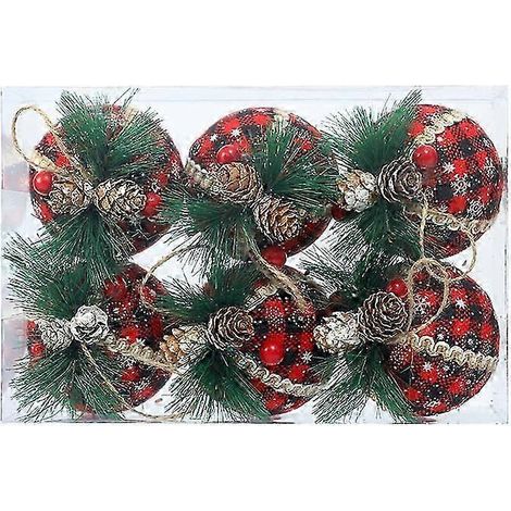 Boules de Noël décoratives de 8 cm (3,15 pouces) recouvertes de tissu à carreaux, pour la décoration de Noël