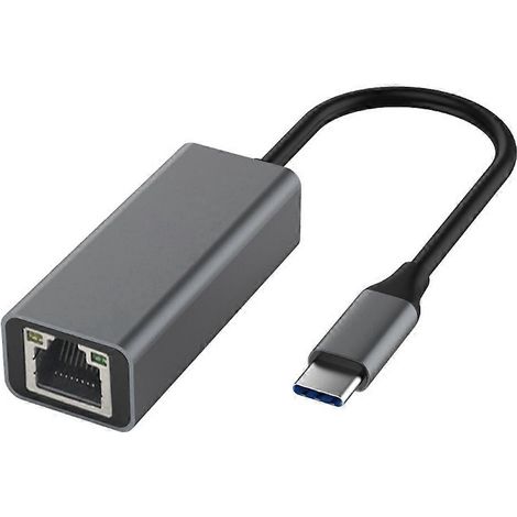 Adaptateur USB-C vers Ethernet, convertisseur d'interface USB-C vers RJ45 pour tous types d'ordinateurs portables (gris) (1/5)