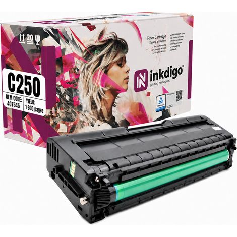 Toner Inkdigo 407545 compatibile con Ricoh Aficio SPC250 SPC250e SPC250, certificato TÜV. (1/5)