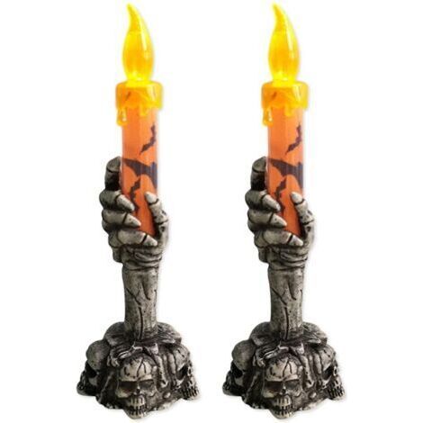 Totenkopf-Kerzenhalter für Halloween, leuchtende Halloween-Lampe, Geisterskeletthand, orange