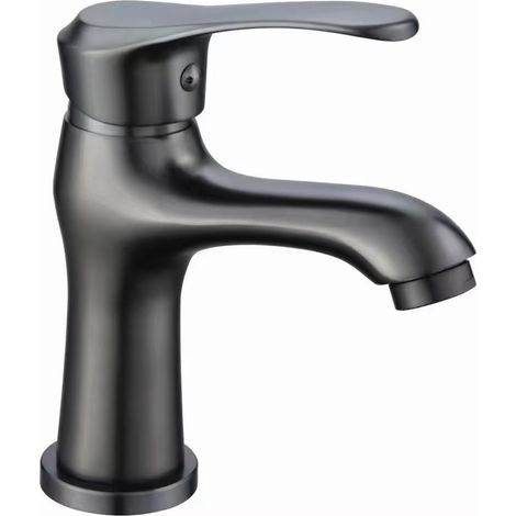 Robinet de lavabo monotrou tout cuivre gris anthracite, robinet d'eau chaude et froide, robinet sous-plan pour salle de bain d'hôtel/maison d'hôtes/maison -- Robinet monotrou Little White Horse gris a