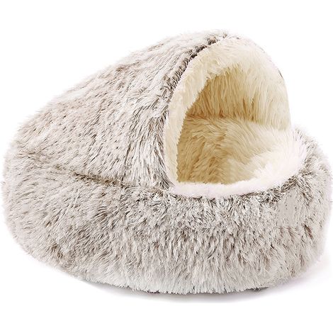 Lit pour Chat, Maison de lit de Chat de Beignet en Peluche à Capuchon, Coussin Chat Doux et Confortable Curry (50X50cm)