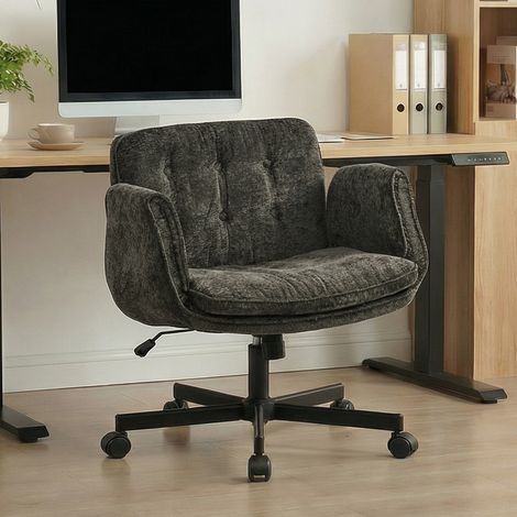 Chaise de bureau en tissu noir, accoudoirs réglables 5 niveaux, inclinaison 90-120°, pivotante 360°, L 60-123 cm (1/5)
