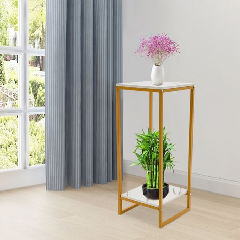Or fer & bois 2 couches présentoir étagère plante en pot Metal Display Stand (1/5)