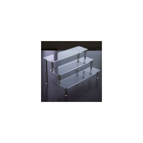 Trimec – Présentoir acrylique transparent 3 niveaux – Étagère à escalier pour figurines et cosmétiques – Réutilisable et facile à nettoyer